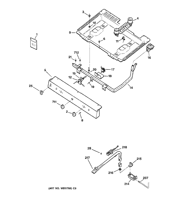 GAS & BURNER PARTS Diagram and Parts List for JGBS15PEA2AD  General Electric Range