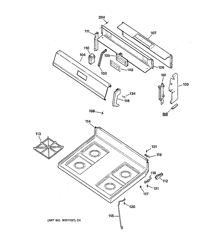 COOKTOP Diagram and Parts List for JGBS15PEA2AD  General Electric Range