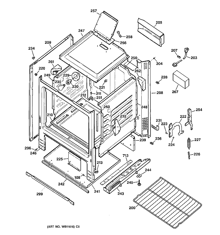 BODY PARTS Diagram and Parts List for JGBS15PEA2AD  General Electric Range