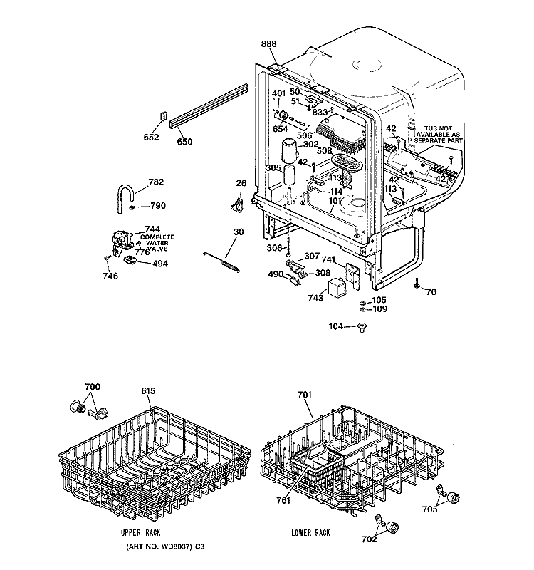 BODY PARTS Diagram and Parts List for GSM2100Z02WH  General Electric Dishwasher