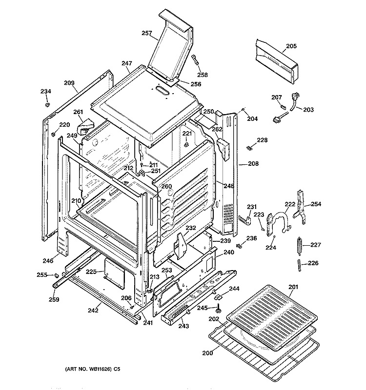 BODY PARTS Diagram and Parts List for JGBS21PEA2AD  General Electric Range