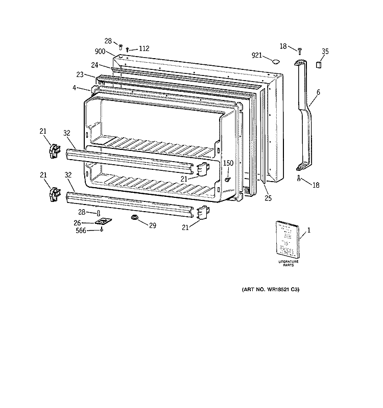 FREEZER DOOR Diagram and Parts List for TBX21JABLRAA  General Electric Refrigerator