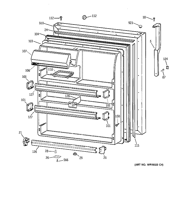 FRESH FOOD DOOR Diagram and Parts List for TBX21JABLRAA  General Electric Refrigerator