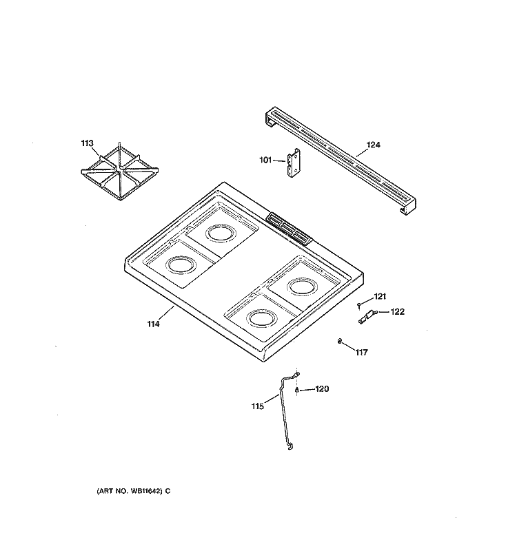 COOKTOP Diagram and Parts List for JGSS05BEA2BB  General Electric Range