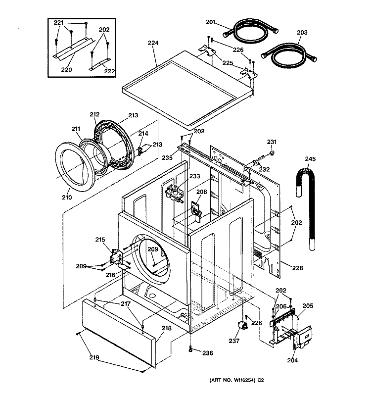 CABINET, DOOR & TOP Diagram and Parts List for WSXH208V0WW  General Electric Washer