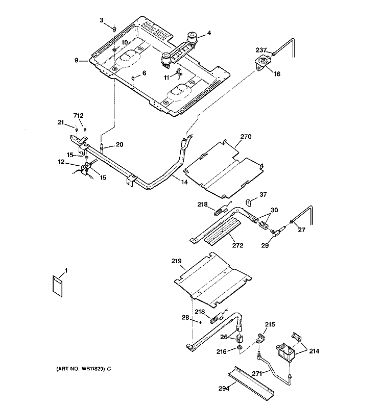 GAS & BURNER PARTS Diagram and Parts List for JGBP24BEA2WH  General Electric Range