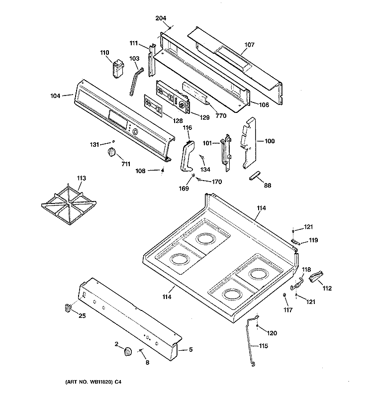 CONTROL PANEL & COOKTOP Diagram and Parts List for JGBP24BEA2WH  General Electric Range