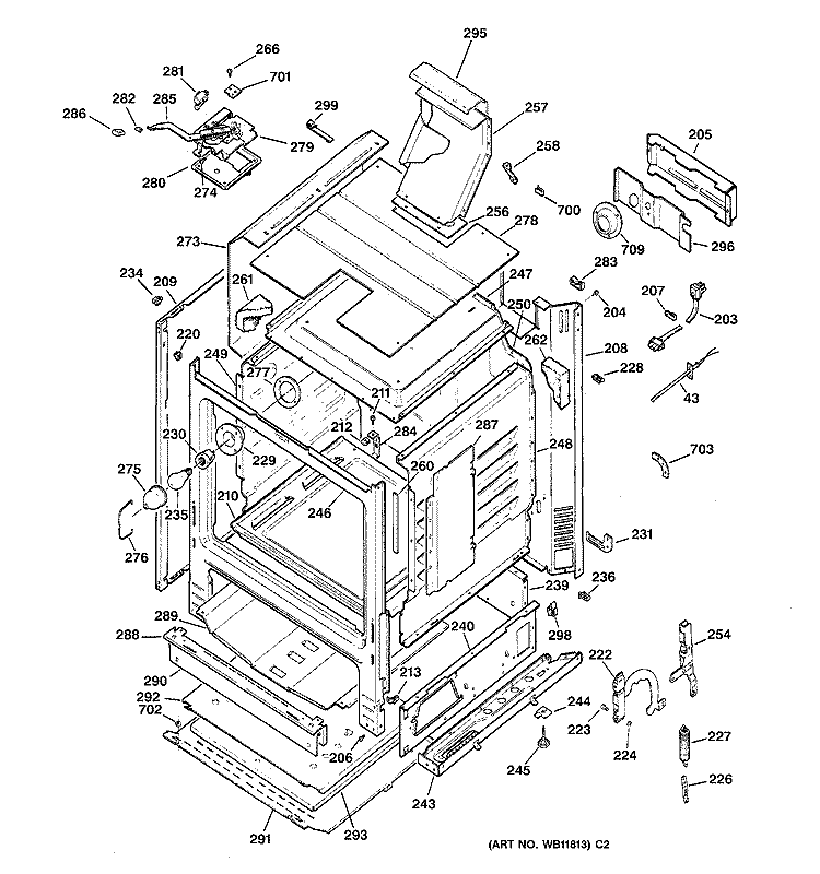 BODY PARTS Diagram and Parts List for JGBP24BEA2WH  General Electric Range