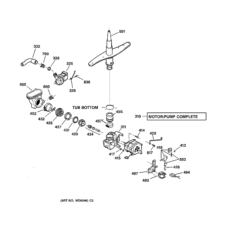 MOTOR - PUMP MECHANISM Diagram and Parts List for ZBD3500Z02WW  General Electric Dishwasher