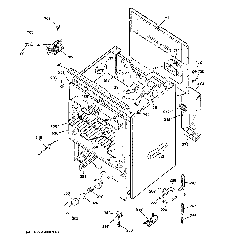 BODY PARTS Diagram and Parts List for JBP61DA1WH  General Electric Range