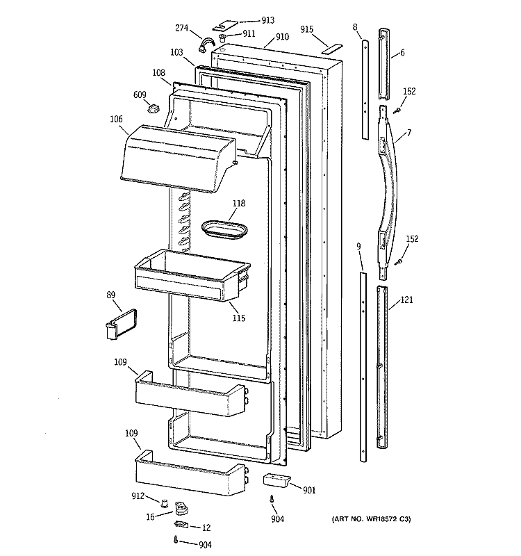 FRESH FOOD DOOR Diagram and Parts List for TPK24PRBAWW  General Electric Refrigerator