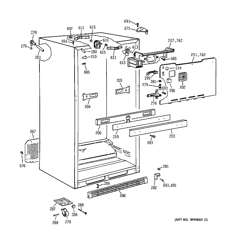 CABINET PARTS Diagram and Parts List for TBX22QABLRAA  General Electric Refrigerator