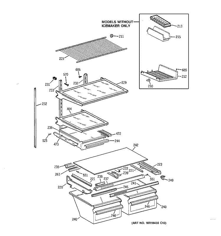 SHELF PARTS Diagram and Parts List for TBX22QABLRAA  General Electric Refrigerator