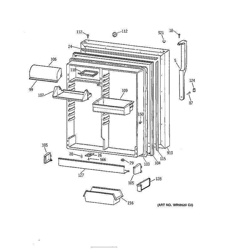 FRESH FOOD DOOR Diagram and Parts List for TBX22VABLRWW  General Electric Refrigerator
