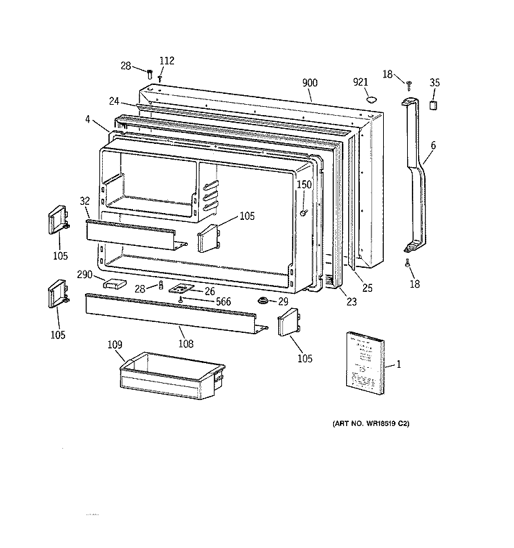 FREEZER DOOR Diagram and Parts List for TBX22ZABLRAA  General Electric Refrigerator