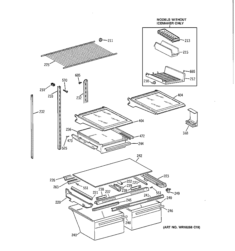 SHELF PARTS Diagram and Parts List for TBX22ZABLRAA  General Electric Refrigerator