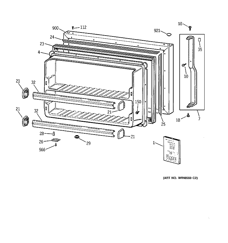 FREEZER DOOR Diagram and Parts List for TBX21CIBLRAA  General Electric Refrigerator