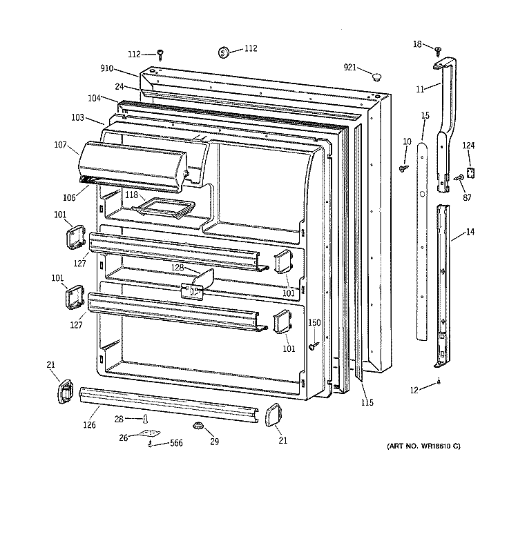 FRESH FOOD DOOR Diagram and Parts List for TBX21CIBLRAA  General Electric Refrigerator