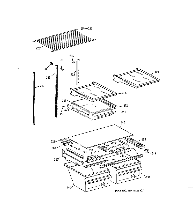 SHELF PARTS Diagram and Parts List for TBX21CIBLRAA  General Electric Refrigerator