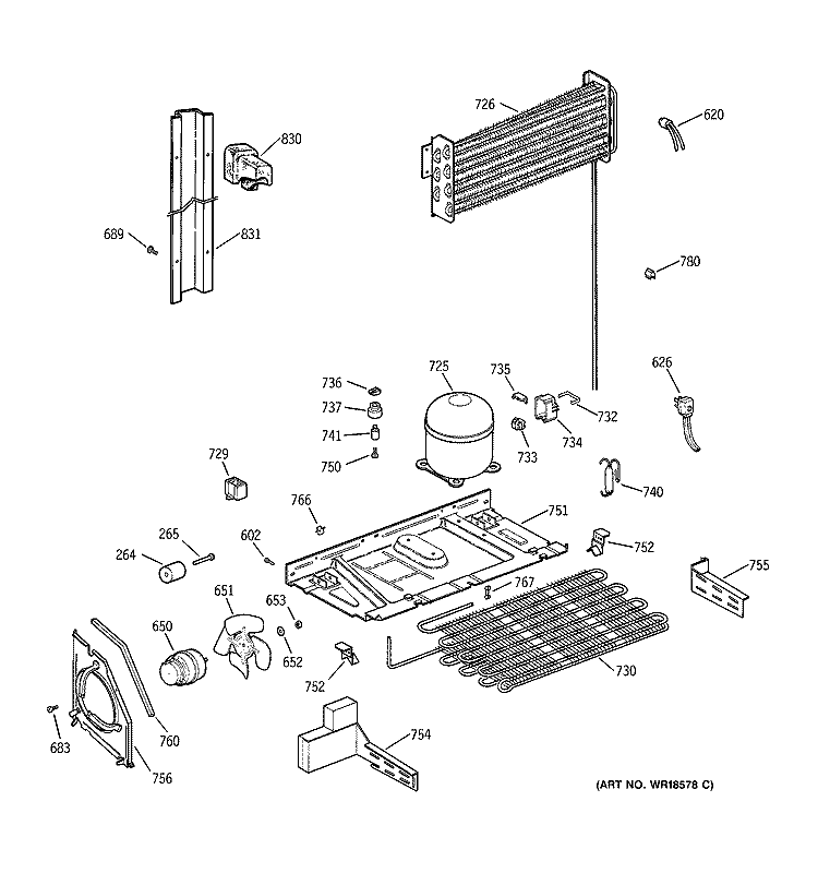 UNIT PARTS Diagram and Parts List for TBX21CIBLRAA  General Electric Refrigerator