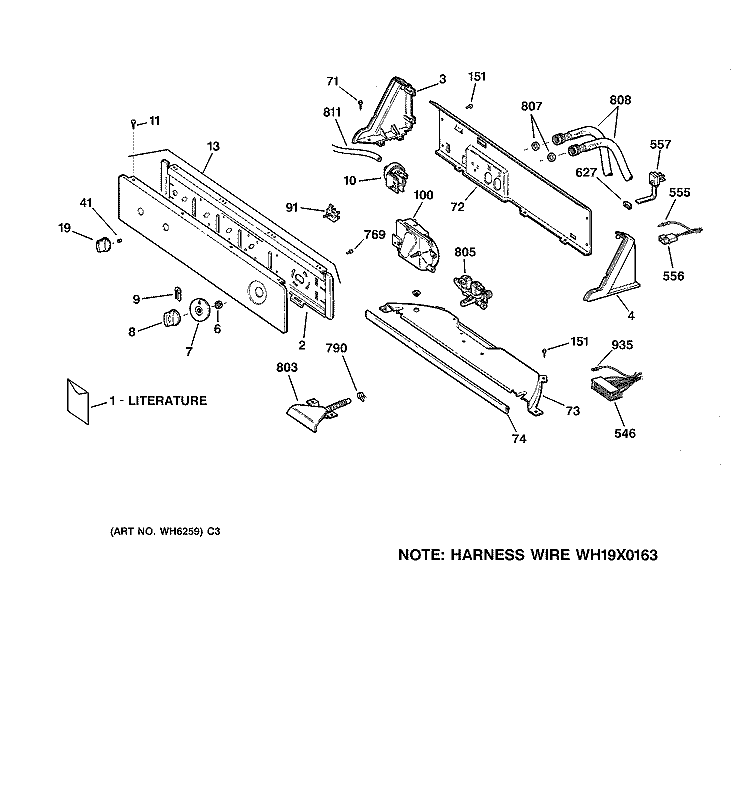 CONTROLS & BACKSPLASH Diagram and Parts List for WSSR2070V1WW  General Electric Washer