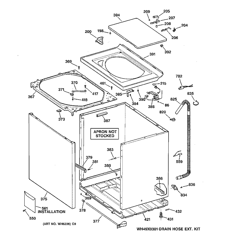 CABINET, COVER & FRONT PANEL Diagram and Parts List for WSSR2070V1WW  General Electric Washer