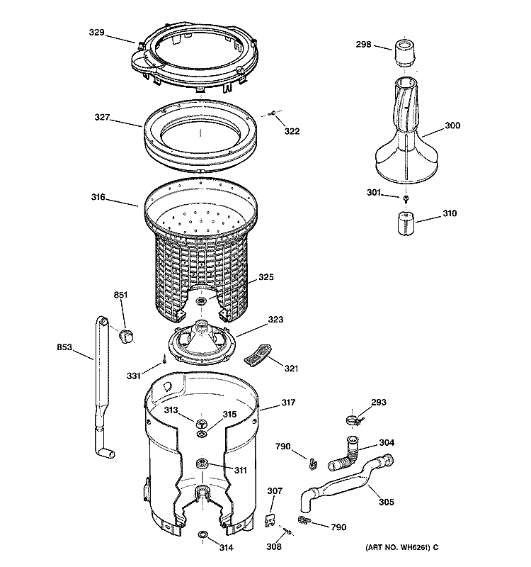 TUB, BASKET & AGITATOR Diagram and Parts List for WSSR2070V1WW  General Electric Washer