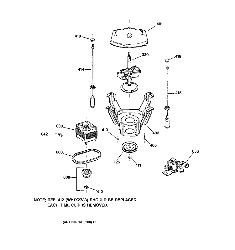 SUSPENSION, PUMP & DRIVE COMPONENTS Diagram and Parts List for WSSR2070V1WW  General Electric Washer
