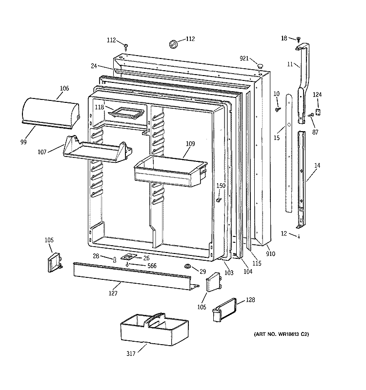 FRESH FOOD DOOR Diagram and Parts List for TBX19PABLRAA  General Electric Refrigerator