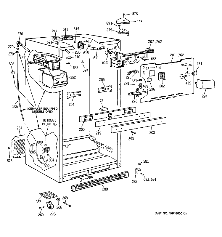 CABINET PARTS Diagram and Parts List for TBX22PABLRWW  General Electric Refrigerator
