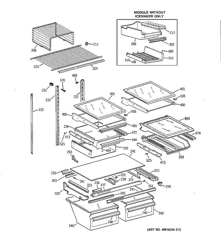 SHELF PARTS Diagram and Parts List for TBX22PABLRWW  General Electric Refrigerator
