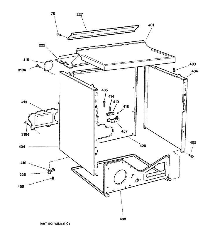 CABINET Diagram and Parts List for DBXR453EV0WW  General Electric Dryer