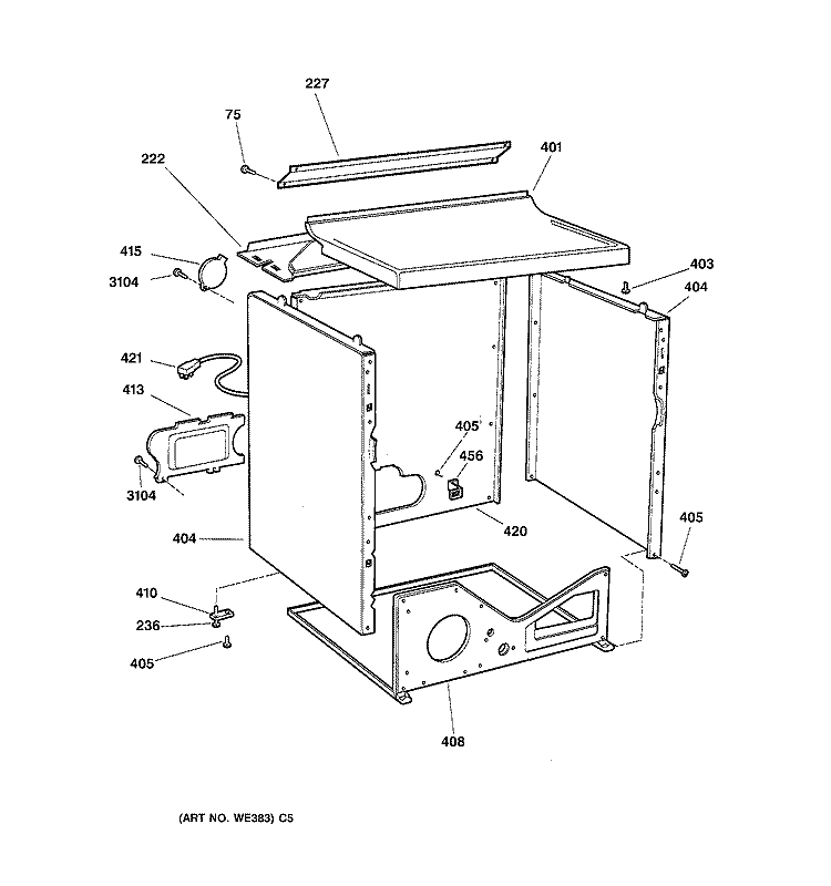 CABINET Diagram and Parts List for DBXR453GV0WW  General Electric Dryer