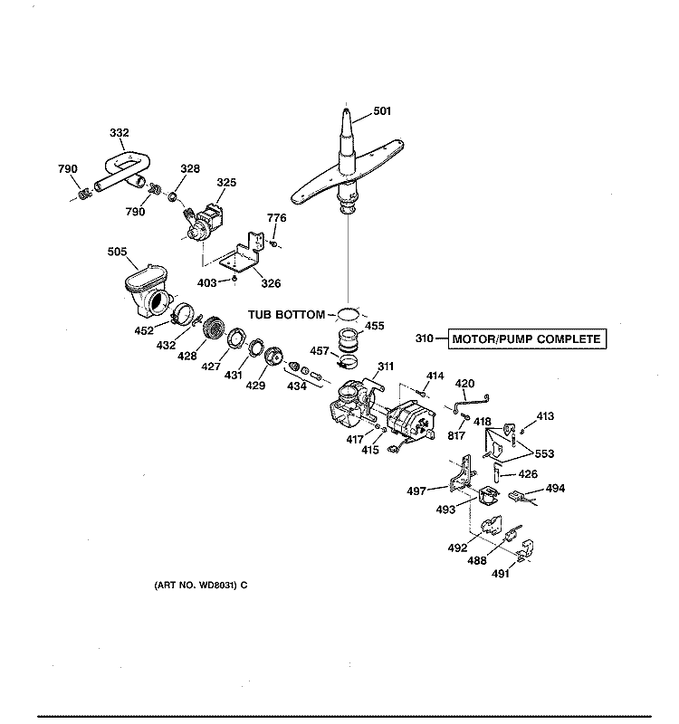 MOTOR - PUMP MECHANISM Diagram and Parts List for ZBD3500ZZ0WW  General Electric Dishwasher