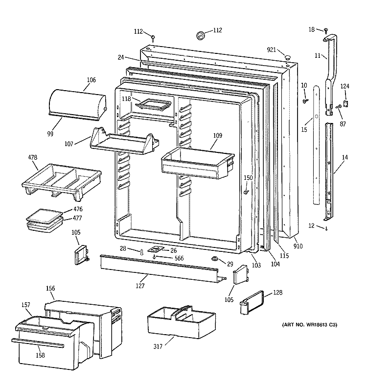 FRESH FOOD DOOR Diagram and Parts List for TBX25PABLRAA  General Electric Refrigerator