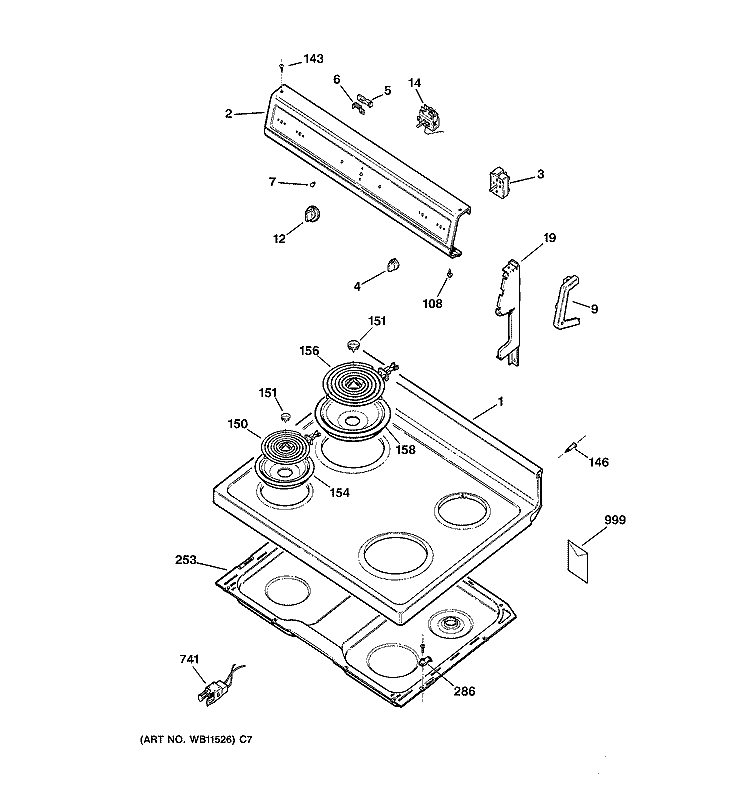 CONTROL PANEL & COOKTOP Diagram and Parts List for RB525GV5  Hotpoint Range