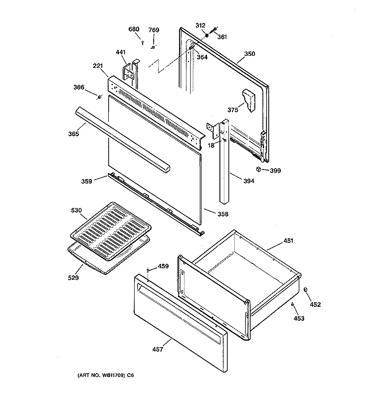 DOOR & DRAWER PARTS Diagram and Parts List for RB525GV5  Hotpoint Range