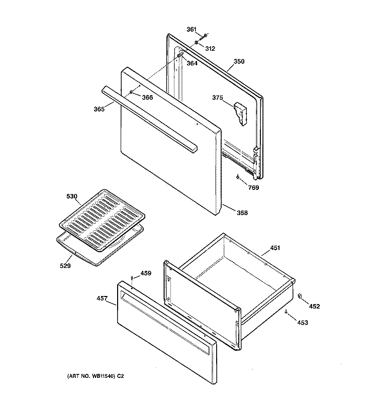 DOOR & DRAWER PARTS Diagram and Parts List for RB525V4  Hotpoint Range