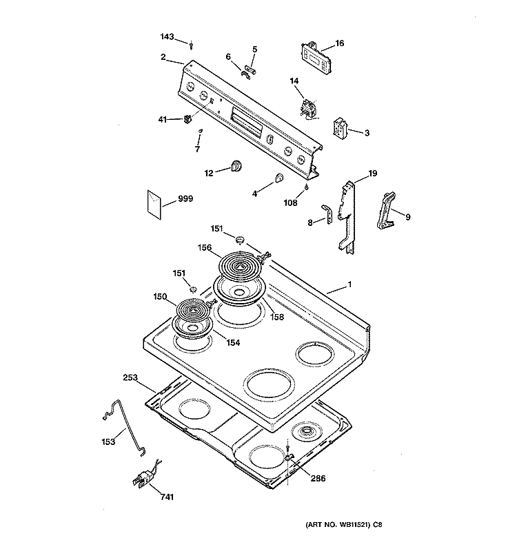 CONTROL PANEL & COOKTOP Diagram and Parts List for RB536GW5  Hotpoint Range