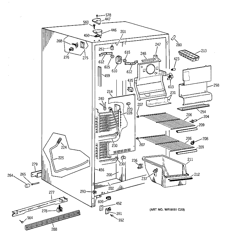 FREEZER SECTION Diagram and Parts List for CSK20GABAAD  Hotpoint Refrigerator