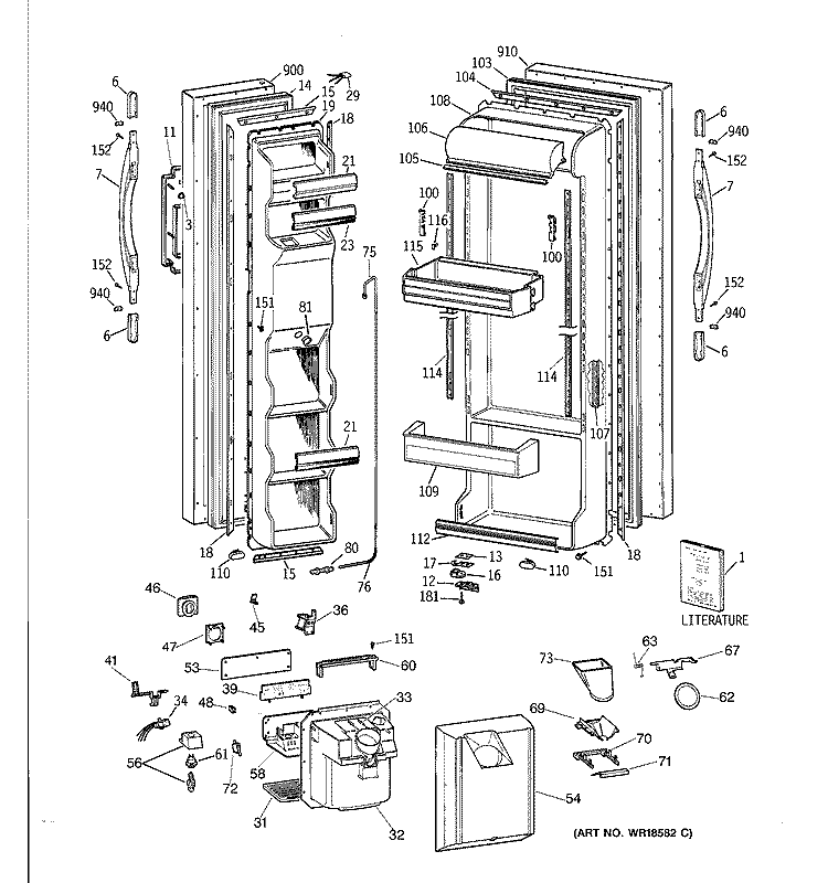 DOORS Diagram and Parts List for CST25GRBAAA  Hotpoint Refrigerator