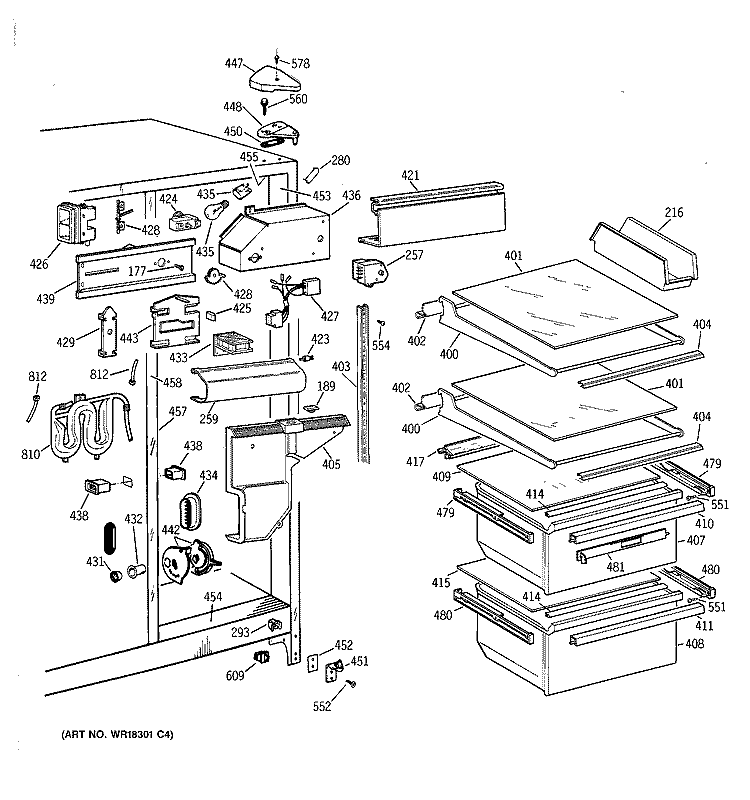FRESH FOOD SECTION Diagram and Parts List for CST25GRBAAA  Hotpoint Refrigerator