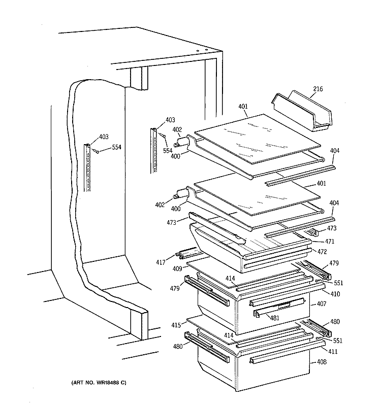 FRESH FOOD SHELVES Diagram and Parts List for CSK28DRBAAA  Hotpoint Refrigerator