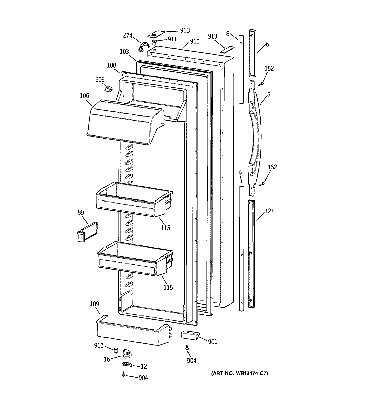 FRESH FOOD DOOR Diagram and Parts List for CSK30DRBAAA  Hotpoint Refrigerator