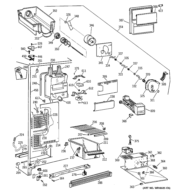 FREEZER SECTION Diagram and Parts List for MRSC20KWBAWH  General Electric Refrigerator