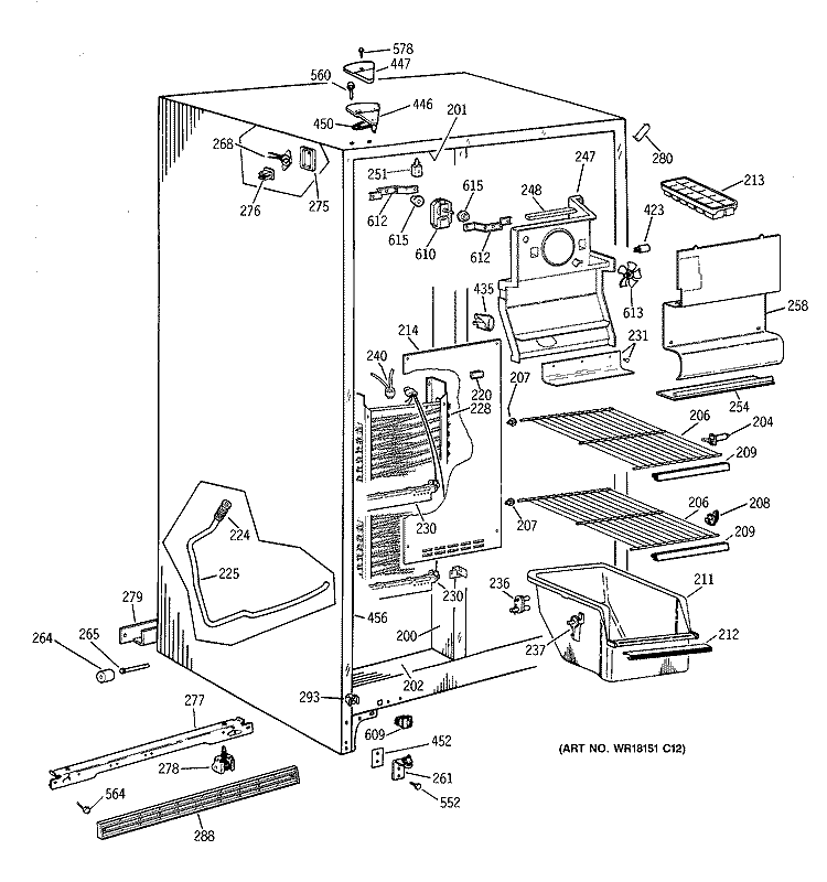 FREEZER SECTION Diagram and Parts List for MSG20GABAWW  General Electric Refrigerator