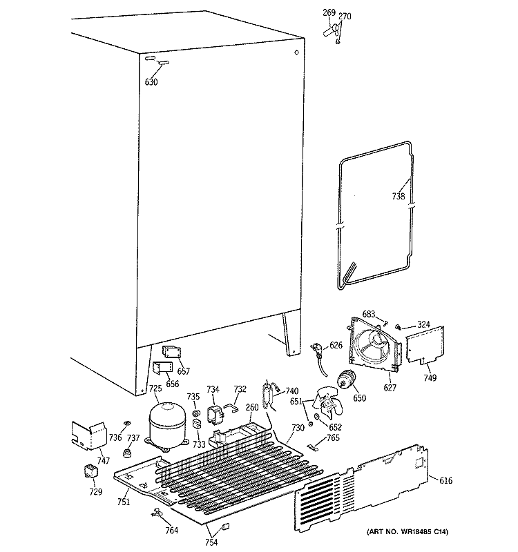 UNIT PARTS Diagram and Parts List for MSG20GABAWW  General Electric Refrigerator