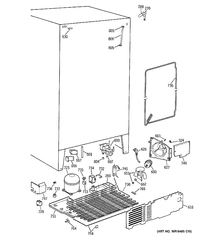 UNIT PARTS Diagram and Parts List for MSG25GRBAWW  General Electric Refrigerator