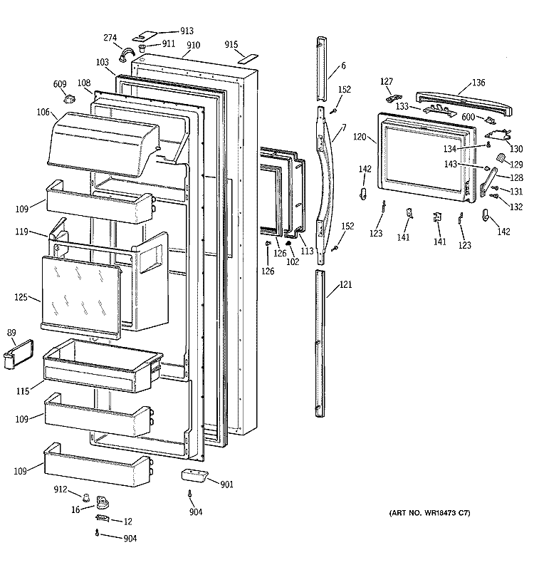 FRESH FOOD DOOR Diagram and Parts List for MSG28DHBAWW  General Electric Refrigerator