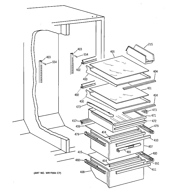 SHELF PARTS Diagram and Parts List for MSG28DHBAWW  General Electric Refrigerator